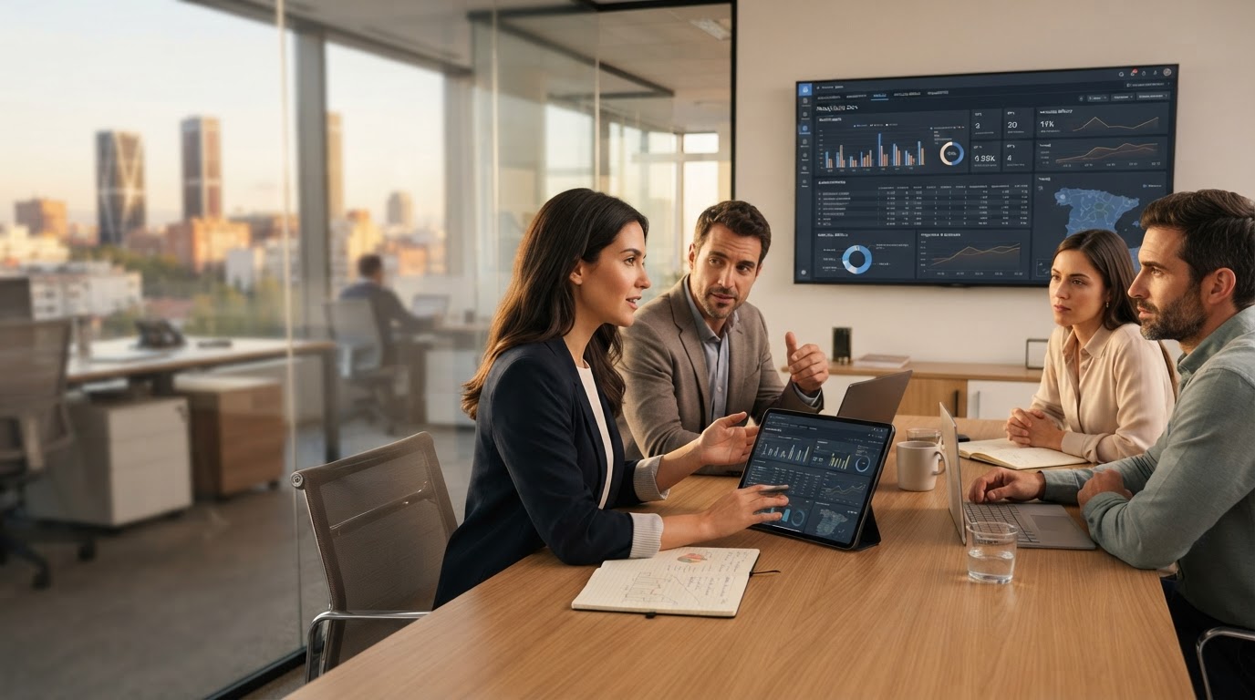 Corona Rendecto: espacio de trabajo con visualizaciones de datos financieros en una tableta